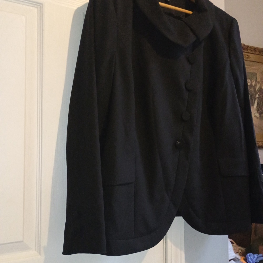 Semantiks 16W Black Wool Blazer Asymmetric Drape Collar Jacket Plus Size - Picture 4 of 12